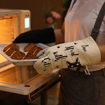GREVY Cute Cotton Oven Mitts for Cat Lovers - 12"