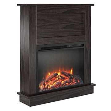 Ameriwood Home Ellsworth 32 Inch Electric Fireplace with Mantel - Realistic Flame Effect & Remote Co...