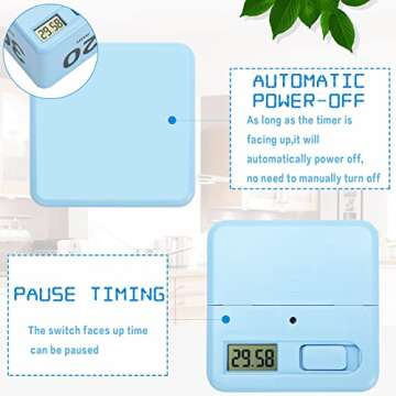 Cube Timers Kitchen Square Workout Exercise Game Countdown Gravity Sensor Flip Timer 15-20-30-60 Minutes for Management, 2.6 Inch(Blue)