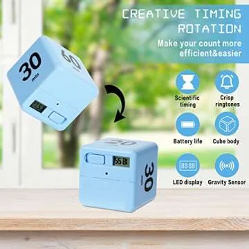 Cube Timers Kitchen Square Workout Exercise Game Countdown Gravity Sensor Flip Timer 15-20-30-60 Minutes for Management, 2.6 Inch(Blue)