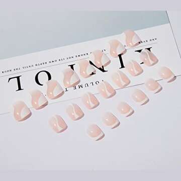 RikView French Tip Press on Nails Short Fake Nails Square Acrylic Nails with Swirls Design White Press on Nails
