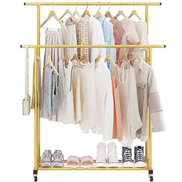 Calmootey Double Rod Clothing Garment Rack,Rolling Hanging Clothes Rack,Portable Clothes Organizer f...