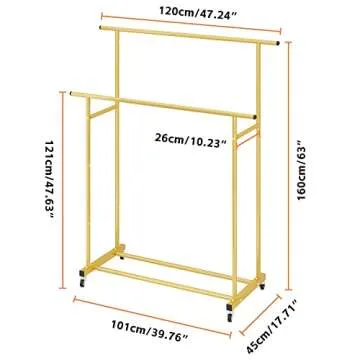 Calmootey Double Rod Clothing Garment Rack,Rolling Hanging Clothes Rack,Portable Clothes Organizer for Bedroom,Living Room,Clothing Store,Gold