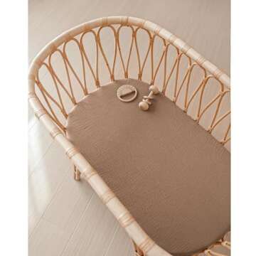 Konssy Muslin Bassinet Sheets for Baby Girl Boy, 2 Pack Soft Breathable Baby Bassinet Mattress Sheets Fit for Hourglass Oval Cradle, Moses Basket Rectangle Mattress (Brown,Berry)