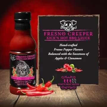 Tony Piggs Hot BBQ Sauce Fresno Creeper Flavor (19oz)- Great Condiment Topping for Wings, Ribs & Bur...