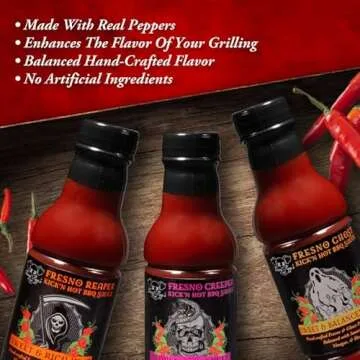 Tony Piggs Hot BBQ Sauce Fresno Creeper Flavor (19oz)- Great Condiment Topping for Wings, Ribs & Burgers at Parties- Barbecue Sauce w Hot Sauce Heat from Fresh Peppers- Grilling Gift for Men