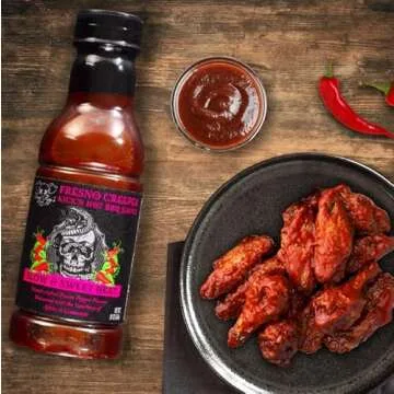 Tony Piggs Hot BBQ Sauce Fresno Creeper Flavor (19oz)- Great Condiment Topping for Wings, Ribs & Burgers at Parties- Barbecue Sauce w Hot Sauce Heat from Fresh Peppers- Grilling Gift for Men