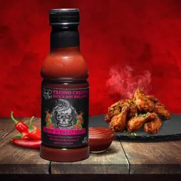 Tony Piggs Hot BBQ Sauce Fresno Creeper Flavor (19oz)- Great Condiment Topping for Wings, Ribs & Burgers at Parties- Barbecue Sauce w Hot Sauce Heat from Fresh Peppers- Grilling Gift for Men
