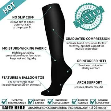 Laite Hebe Compression Socks for Men & Women - 8 Pairs