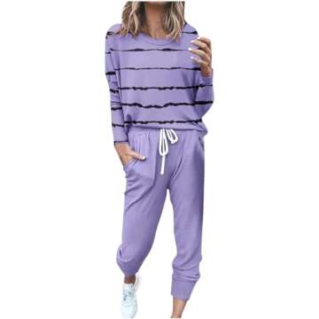 Aniywn Womens Tie Dye Printed Long Sleeve Tops and Pants Long Pajamas Set Joggers PJ Sets Nightwear ...