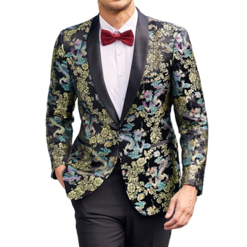 Stunning COOFANDY Men's Floral Tuxedo Jacket - Luxury Embroidered Blazer for Special Events