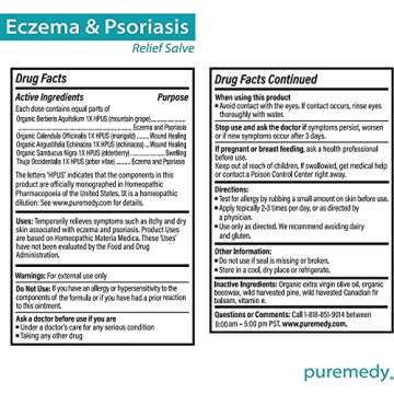 Puremedy Eczema & Psoriasis Relief Ointment Homeopathic All Natural Salve Soothes and Relives Symptoms of Dry Itchy Flaky Scratchy or Weepy Skin - 2 oz Jar