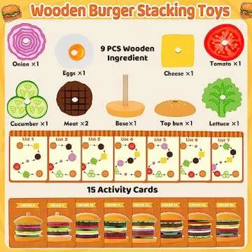 Jumlys Montessori Toys for 2, 3, 4, 5, Year Old, Wooden Burger Stacking Toys, Fine Motor Toys for Ki...