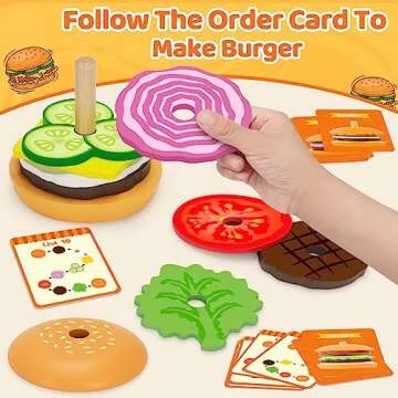 Jumlys Montessori Toys for 2, 3, 4, 5, Year Old, Wooden Burger Stacking Toys, Fine Motor Toys for Kids Boys Girls, Ideal Preschool Educational and Learning Toys, Perfect Christmas Birthday Gifts