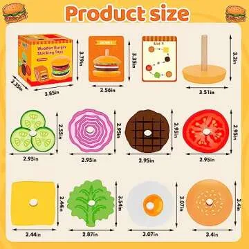 Jumlys Montessori Toys for 2, 3, 4, 5, Year Old, Wooden Burger Stacking Toys, Fine Motor Toys for Kids Boys Girls, Ideal Preschool Educational and Learning Toys, Perfect Christmas Birthday Gifts