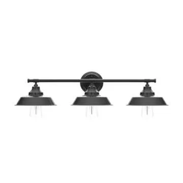 GoYeel Bathroom Vanity Light Fixtures Over Mirror， Matte Black Vanity Wall Sconce Lighting 3 Lights Rustic Farmhouse Vanity Light Industrial Indoor Wall Light Fixture for Bathroom Dressing Table
