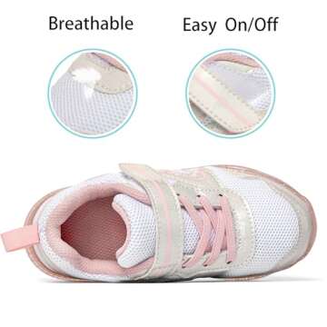 SKYWHEEL Girls White Light Up Shoes Toddler Pink Tennis Hook and Loop(White Size 11)