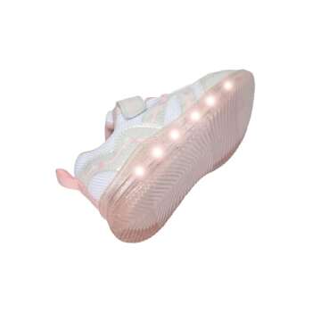 SKYWHEEL Girls White Light Up Shoes Toddler Pink Tennis Hook and Loop(White Size 11)