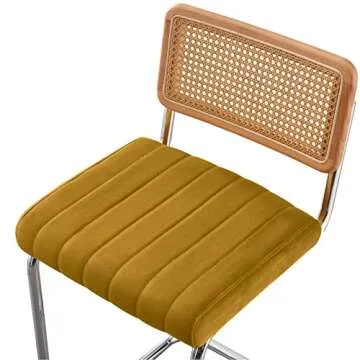 Stylish Bar Stools Set with Rattan Back & Velvet Cushion