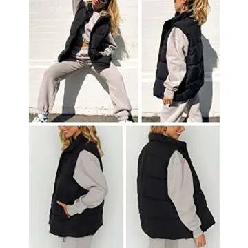 Athlisan Womens Zip Up Puffer Vest Stand Collar Sleeveless Padded Jacket Coat(Black-XXL)