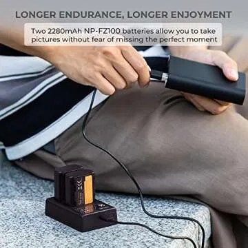 K&F Concept NP-FZ100 Battery and Dual Slot Charger Set for Sony A7iii, A7iv, A7C, A6700, A6600, ZV-E1, ZV-E10ii, FX3, FX30, A9, Alpha 9, Alpha 9S, A9S, A7R3, A7R4 Camera Batteries, 2280mAH