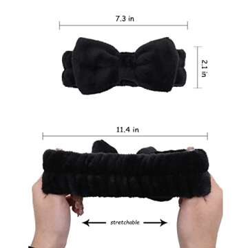AiMHariacc Facial Bow Head band for Girls Washing Spa Headband Face Skincare Shower Fluffy Towel Headbands, Soft Microfiber Make up Women Coral Fleece Face Mask Hair Band 2 Pack (Black+White)