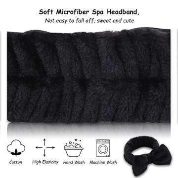 AiMHariacc Facial Bow Head band for Girls Washing Spa Headband Face Skincare Shower Fluffy Towel Headbands, Soft Microfiber Make up Women Coral Fleece Face Mask Hair Band 2 Pack (Black+White)