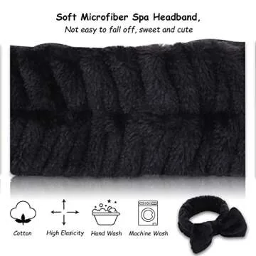 AiMHariacc Facial Bow Head band for Girls Washing Spa Headband Face Skincare Shower Fluffy Towel Headbands, Soft Microfiber Make up Women Coral Fleece Face Mask Hair Band 2 Pack (Black+White)