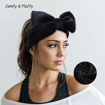AiMHariacc Facial Bow Head band for Girls Washing Spa Headband Face Skincare Shower Fluffy Towel Headbands, Soft Microfiber Make up Women Coral Fleece Face Mask Hair Band 2 Pack (Black+White)