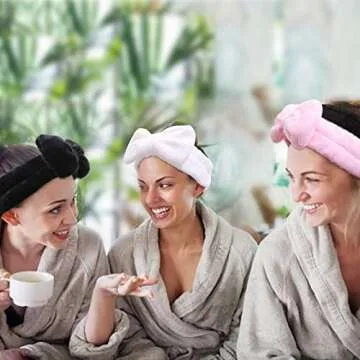 AiMHariacc Facial Bow Head band for Girls Washing Spa Headband Face Skincare Shower Fluffy Towel Headbands, Soft Microfiber Make up Women Coral Fleece Face Mask Hair Band 2 Pack (Black+White)