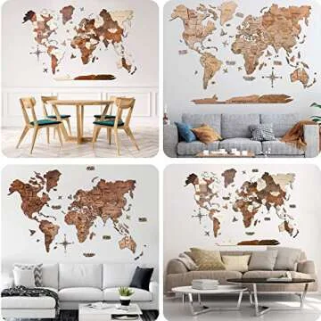 ENJOY THE WOOD 3D Wood World Map Wall Art Large Wood Wall Décor Housewarming Gift Idea Wood Wall Art World Travel Map For Home & Kitchen or Office (XL, Multicolored)