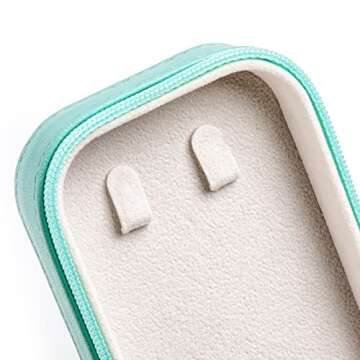 SANQIANWAN Small Jewelry Travel Organizer Box with PU Leather Portable Jewelry Storage Case for Necklace Rings Earrings,Gifts for Girlfriend, (LakeBlue)