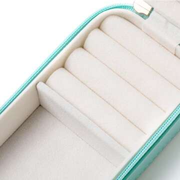 SANQIANWAN Small Jewelry Travel Organizer Box with PU Leather Portable Jewelry Storage Case for Necklace Rings Earrings,Gifts for Girlfriend, (LakeBlue)