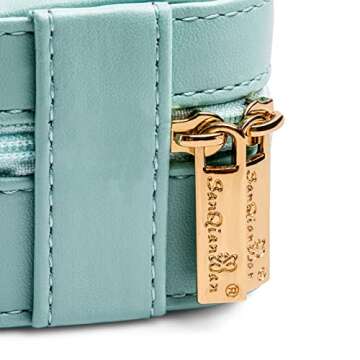 SANQIANWAN Small Jewelry Travel Organizer Box with PU Leather Portable Jewelry Storage Case for Necklace Rings Earrings,Gifts for Girlfriend, (LakeBlue)