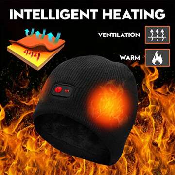 Autocastle 7.4V Heated Hat Men Women Battery Heat Cap Winter Warm Rechargeable Electric Battery Knitted Skull Beanies Black