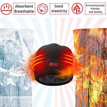 Autocastle 7.4V Heated Hat Men Women Battery Heat Cap Winter Warm Rechargeable Electric Battery Knitted Skull Beanies Black