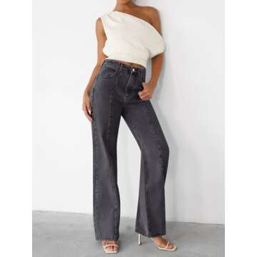 NIMIN Wide Leg Jeans for Women High Waisted Baggy Denim Pants Straight Leg Casual Jeans Mid Rise Cute Boyfriend 2024 Trendy Outfits Grey Small