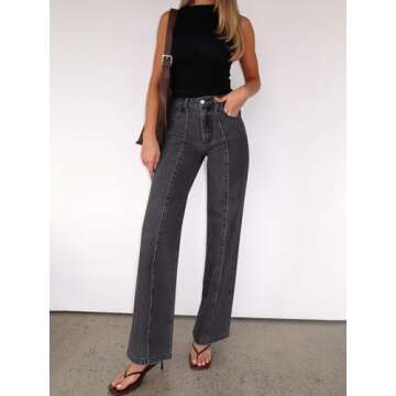NIMIN Wide Leg Jeans for Women High Waisted Baggy Denim Pants Straight Leg Casual Jeans Mid Rise Cute Boyfriend 2024 Trendy Outfits Grey Small