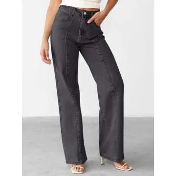 NIMIN Wide Leg Jeans for Women High Waisted Baggy Denim Pants Straight Leg Casual Jeans Mid Rise Cute Boyfriend 2024 Trendy Outfits Grey Small