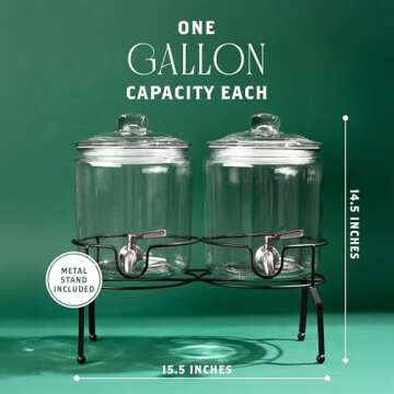 Elegant Double Glass Drink Dispenser with Stand - 1 Gallon Each, Ideal for Parties!