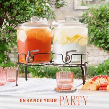 Double Glass Drink Dispenser with Stand for Parties