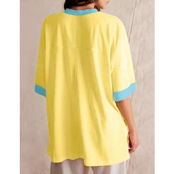 ACCPUR Women Color Block Y2K Oversized 3/4 Sleeve T Shirts Round Neck Split Side Patchwork Loose Fit...
