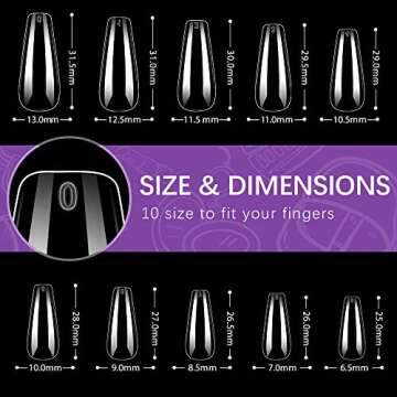 Long Fake Nails - Clear Acrylic Coffin Shaped Ballerina Nails Tips BTArtbox 500pcs Full Cover False Artificial Nails with Case for Salons and DIY Nail Art, 10 Sizes