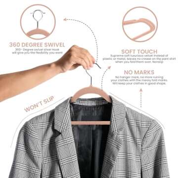 Utopia Home Velvet Hangers 50 Pack - Non-Slip Clothes Hanger Pink with 360 Degree Rotatable Hook - Heavy Duty Coat Hanger - Pants Hangers