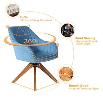 Art Leon Mid-Century Modern Swivel Accent Chair Lily Sky Blue with Wood Legs Armchair for Home Office Study Living Room Vanity Bedroom