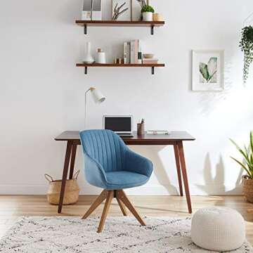 Art Leon Mid-Century Modern Swivel Accent Chair Lily Sky Blue with Wood Legs Armchair for Home Office Study Living Room Vanity Bedroom