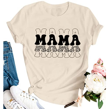 Mama Shirts for Women Tie Dye Mama Letter Printed T Shirt Casual Tee Tops Funny Graphic Tees