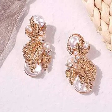 Wiwpar Pearl Drop Statement Earrings for Women