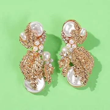 Wiwpar Pearl Drop Statement Earrings for Women
