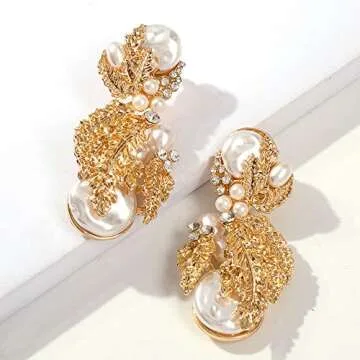 Wiwpar Pearl Drop Statement Earrings for Women